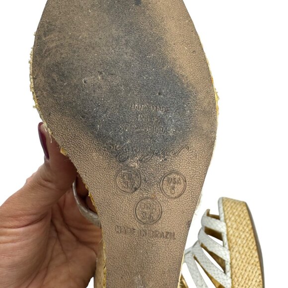 Sergio‎ Zelcer White Snake Wedge Sandals Size 6 Womens Open Toe Raffia Platform - Picture 9 of 11